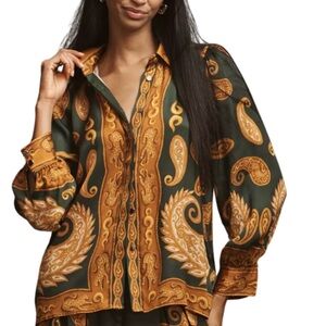 FARM Rio Green and Gold Paisley Button-Down Shirt